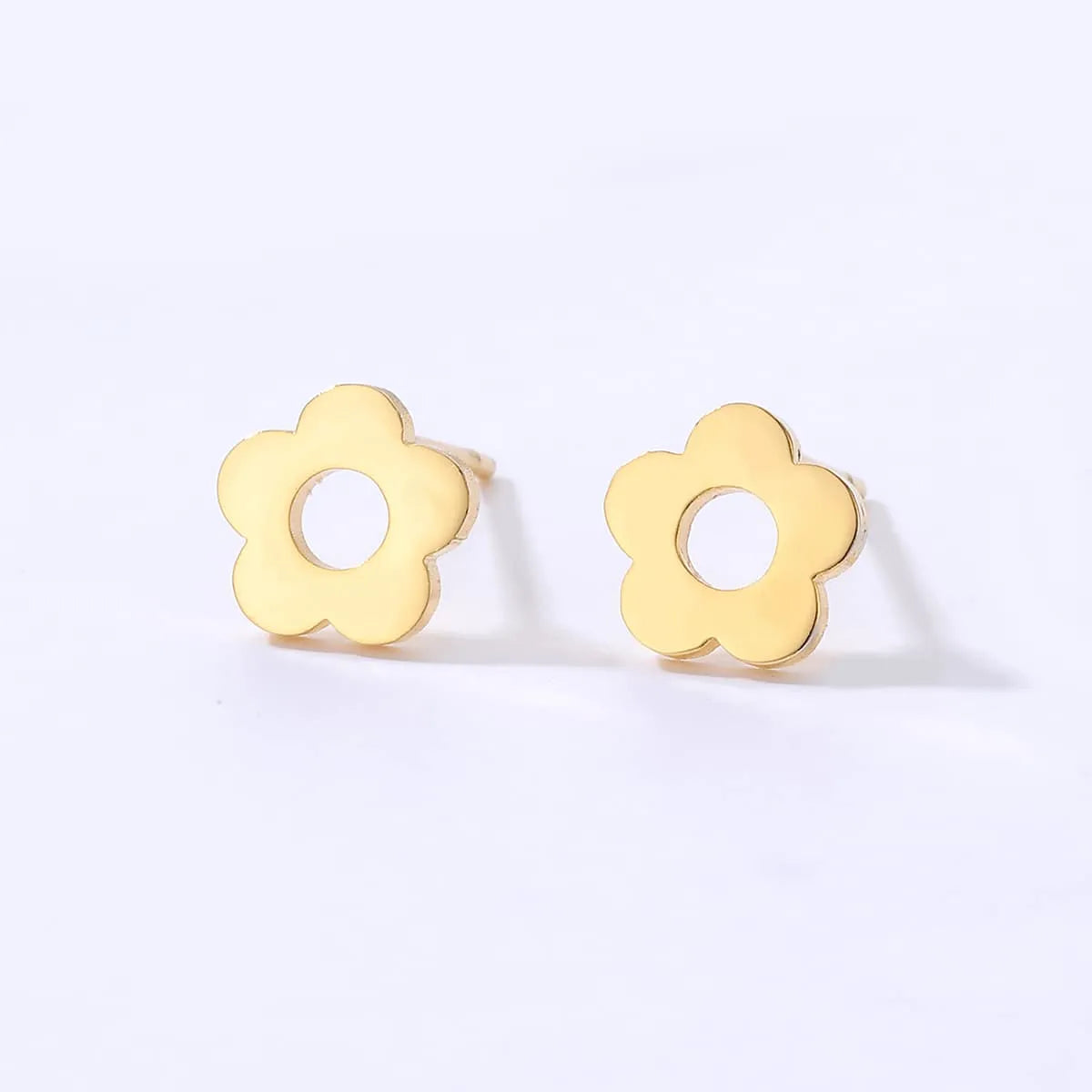 Simple Style Triangle Heart Shape Flower Plating Steel Ear Studs