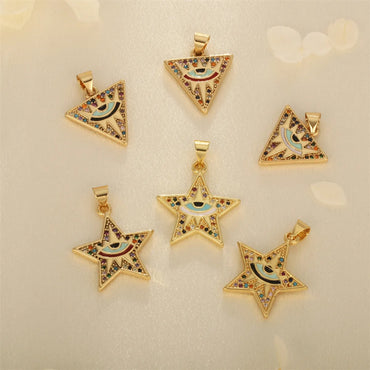 Simple Style Triangle Pentagram Devil'S Eye Copper Enamel Plating Inlay Zircon 18k Gold Plated Charms