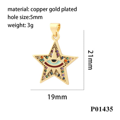 Simple Style Triangle Pentagram Devil'S Eye Copper Enamel Plating Inlay Zircon 18k Gold Plated Charms