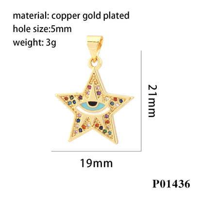 Simple Style Triangle Pentagram Devil'S Eye Copper Enamel Plating Inlay Zircon 18k Gold Plated Charms