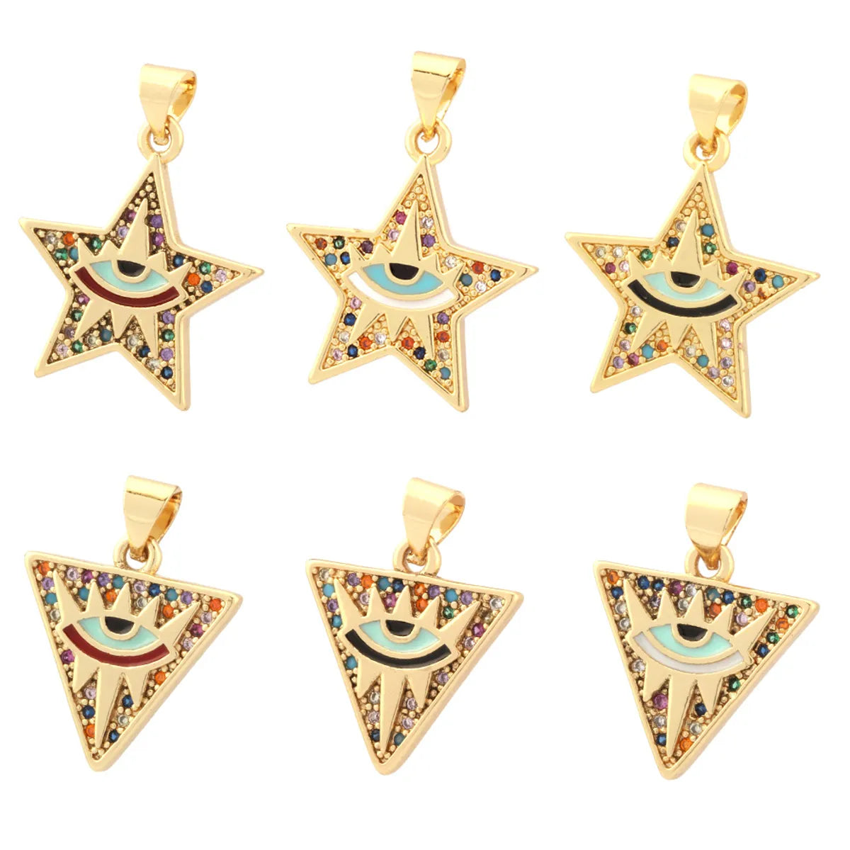 Simple Style Triangle Pentagram Devil'S Eye Copper Enamel Plating Inlay Zircon 18k Gold Plated Charms