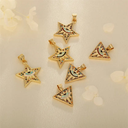 Simple Style Triangle Pentagram Devil'S Eye Copper Enamel Plating Inlay Zircon 18k Gold Plated Charms