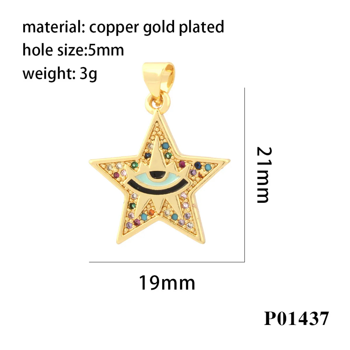 Simple Style Triangle Pentagram Devil'S Eye Copper Enamel Plating Inlay Zircon 18k Gold Plated Charms