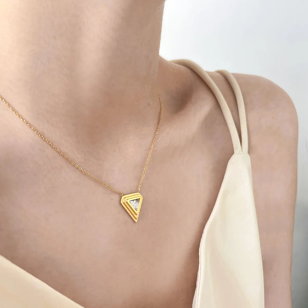 Simple Style Triangle Square Titanium Steel Zircon Pendant Necklace In Bulk