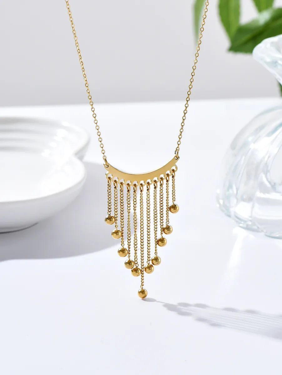 Simple Style Triangle Titanium Steel Tassel Beads Pendant Necklace