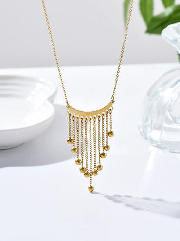 Simple Style Triangle Titanium Steel Tassel Beads Pendant Necklace