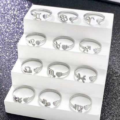 Simple Style Twelve Constellation Stainless Steel Open Rings