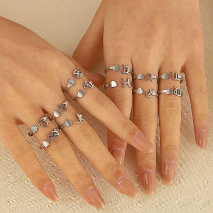 Simple Style Twelve Constellation Stainless Steel Open Rings