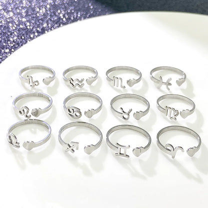 Simple Style Twelve Constellation Stainless Steel Open Rings