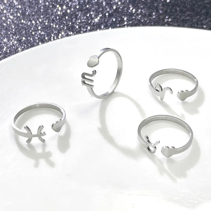 Simple Style Twelve Constellation Stainless Steel Open Rings