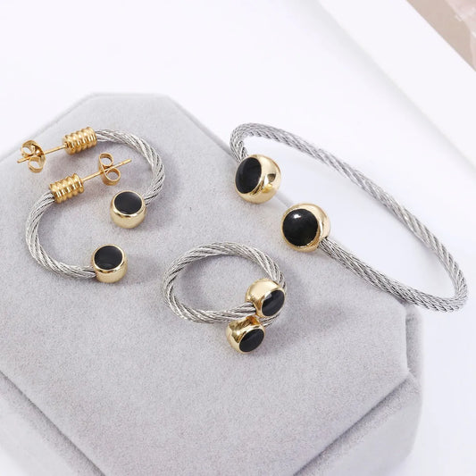 Simple Style Twist Stainless Steel Enamel Unisex Rings Bracelets Earrings