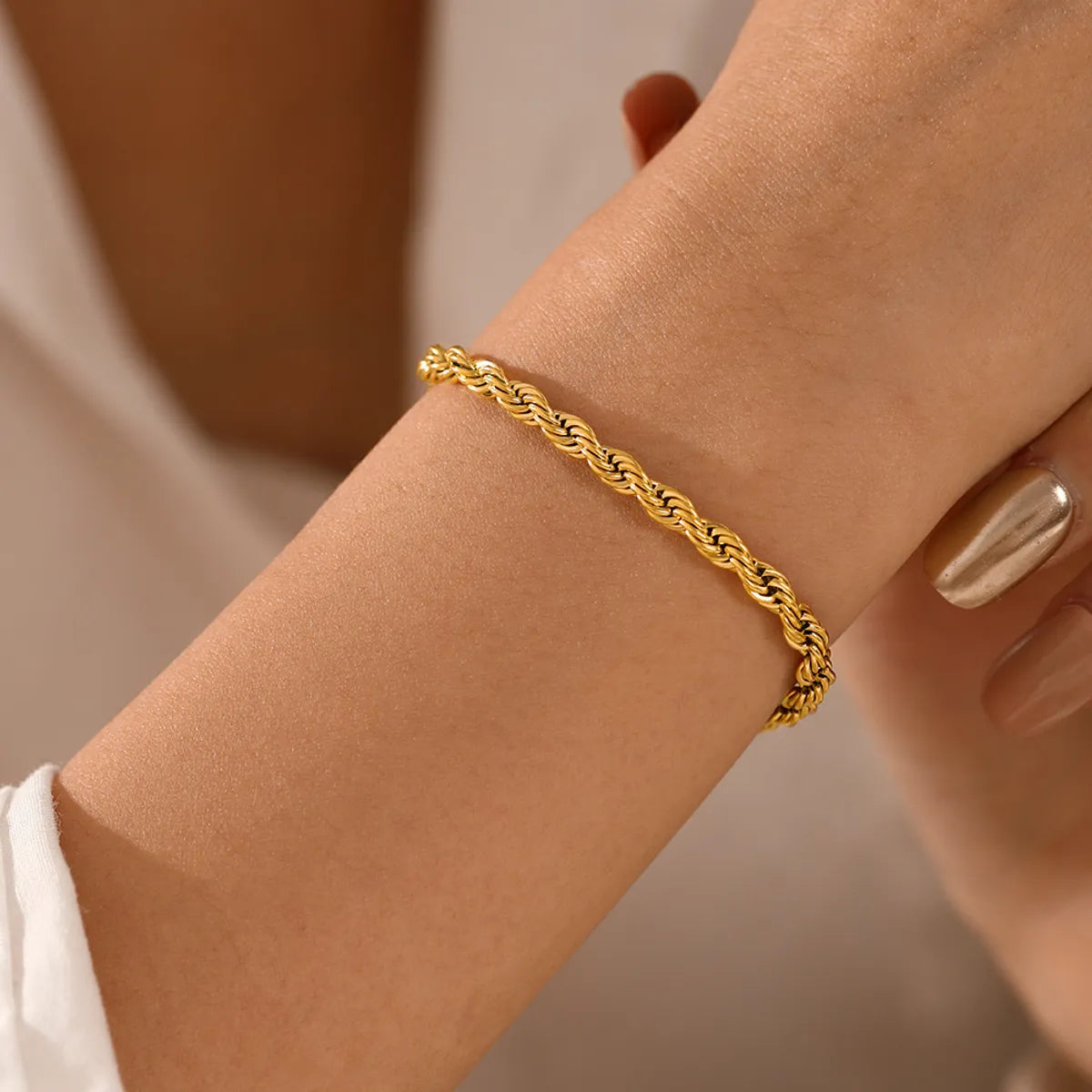 Simple Style Twist Stainless Steel Gold Plated Bracelets