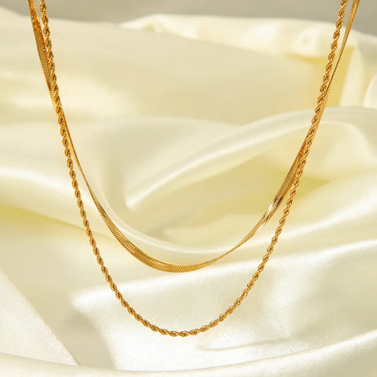 Simple Style Twist Stainless Steel Polishing Plating 18k Gold Plated Layered Necklaces