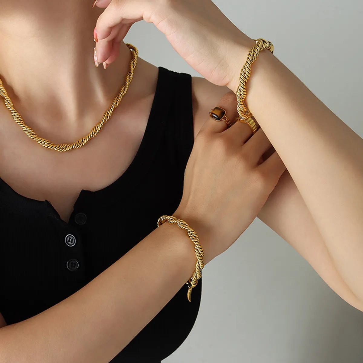 Simple Style Twist Titanium Steel Gold Plated Bracelets Necklace