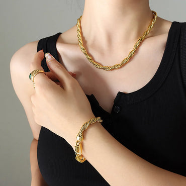 Simple Style Twist Titanium Steel Gold Plated Bracelets Necklace