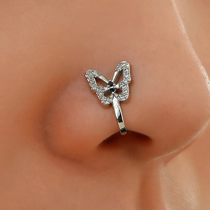 Simple Style U Shape Butterfly Copper Plating Hollow Out Inlay Rhinestones Nose Studs 1 Piece