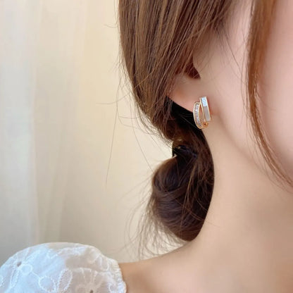 Simple Style U Shape Copper Inlay Zircon Ear Studs 1 Pair