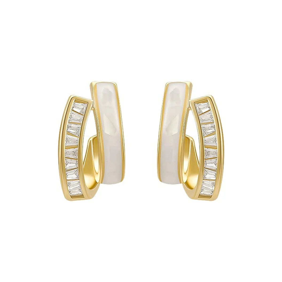 Simple Style U Shape Copper Inlay Zircon Ear Studs 1 Pair