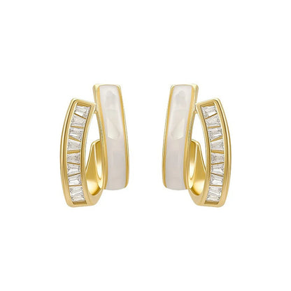 Simple Style U Shape Copper Inlay Zircon Ear Studs 1 Pair