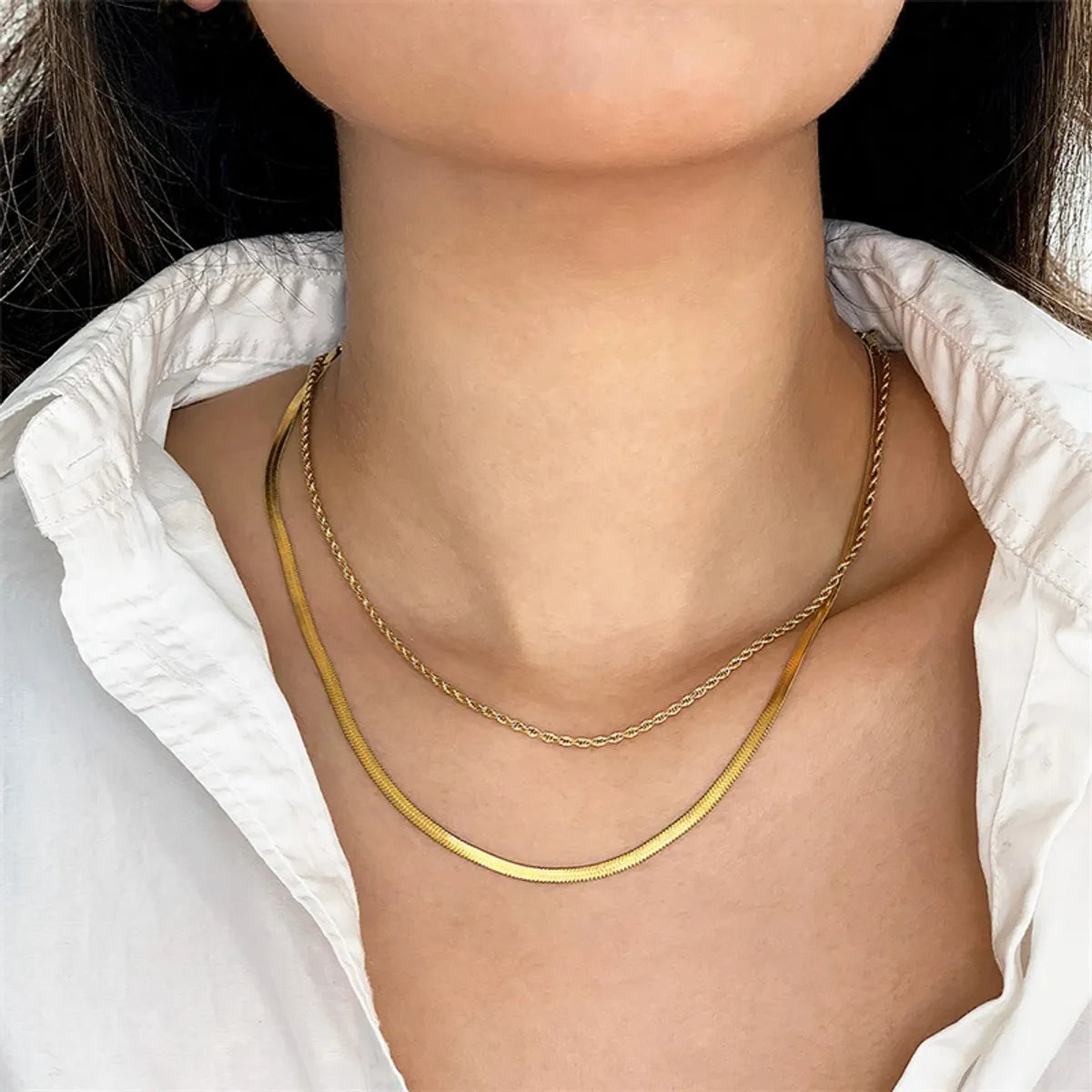 Simple Style U Shape Stainless Steel Necklace Layered Plating Stainless Steel Necklaces