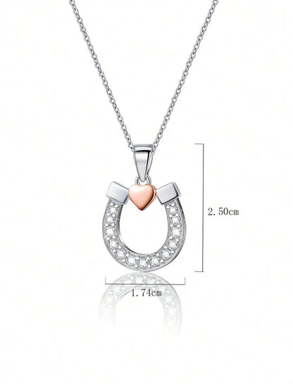 Simple Style U Shape Sterling Silver Plating Inlay Zircon White Gold Plated Pendant Necklace