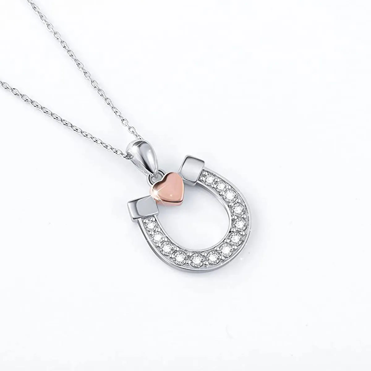 Simple Style U Shape Sterling Silver Plating Inlay Zircon White Gold Plated Pendant Necklace