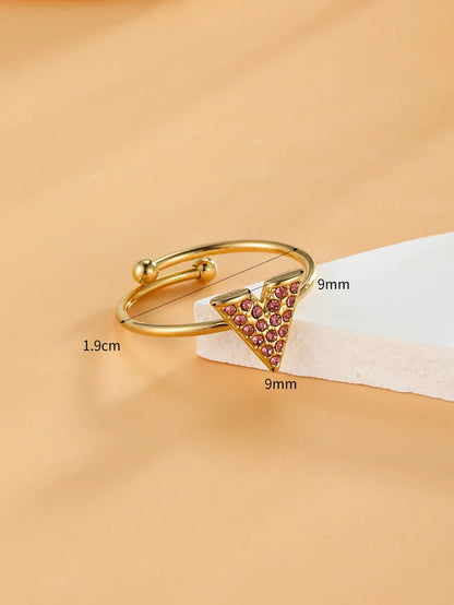 Simple Style V Shape Stainless Steel Plating Inlay Zircon 18k Gold Plated Open Rings