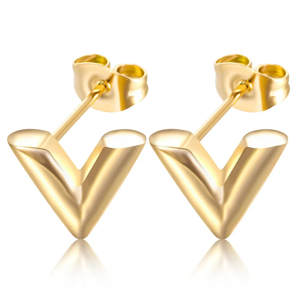 Simple Style V Shape Titanium Steel Plating Ear Studs 1 Pair