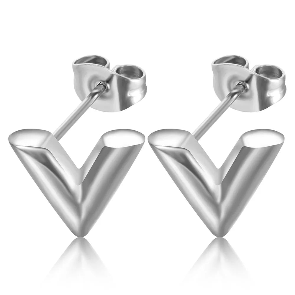 Simple Style V Shape Titanium Steel Plating Ear Studs 1 Pair