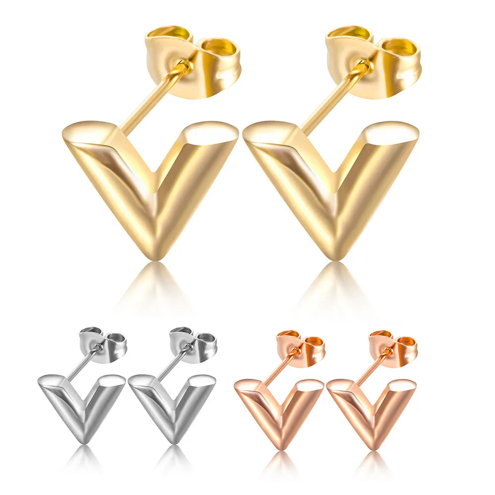 Simple Style V Shape Titanium Steel Plating Ear Studs 1 Pair