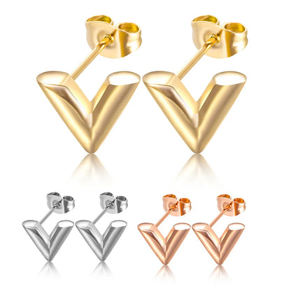 Simple Style V Shape Titanium Steel Plating Ear Studs 1 Pair