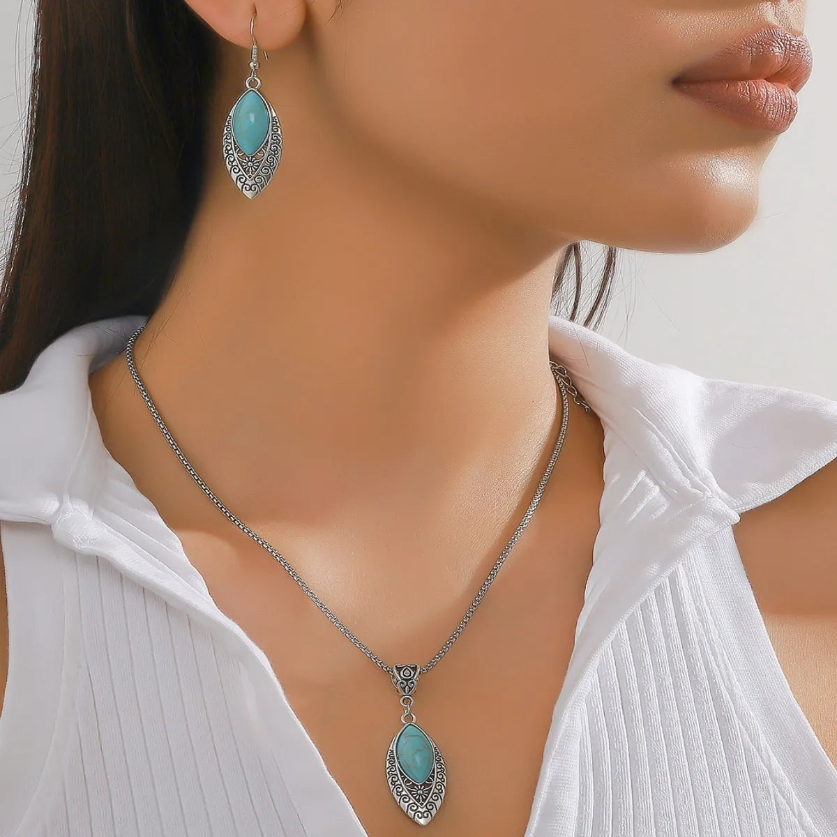 Simple Style Water Droplets Alloy Plating Inlay Turquoise Women's Jewelry Set