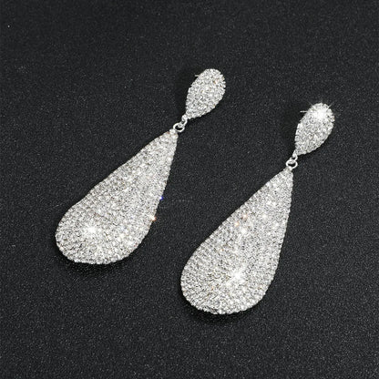 Simple Style Water Droplets Artificial Crystal Inlay Rhinestones Silver Plated Women'S Drop Earrings