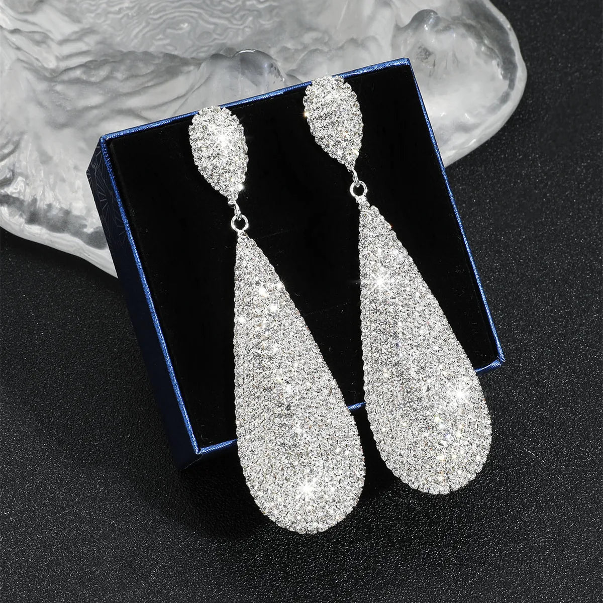 Simple Style Water Droplets Artificial Crystal Inlay Rhinestones Silver Plated Women'S Drop Earrings