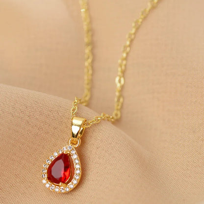 Simple Style Water Droplets Copper Zircon Pendant Necklace In Bulk