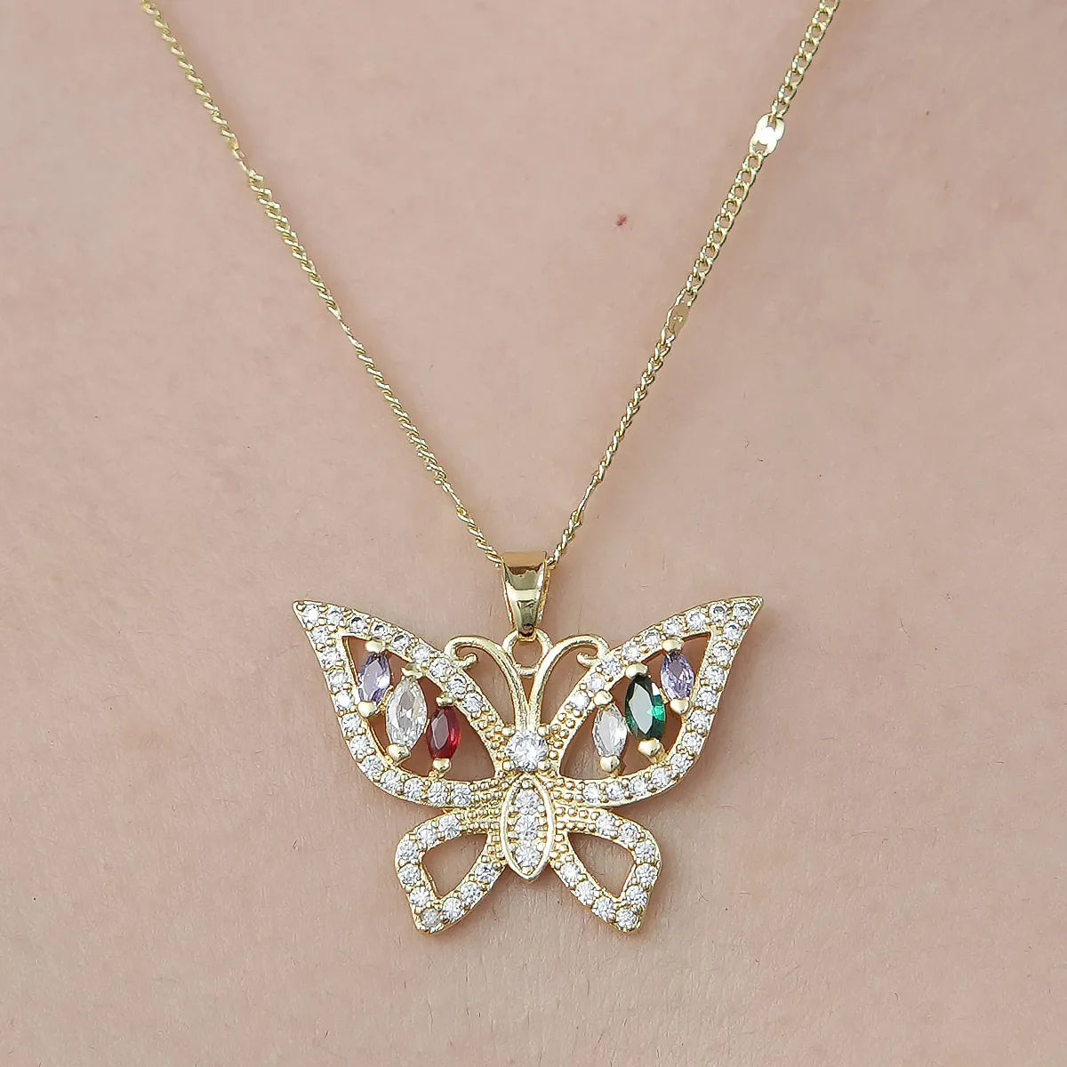 Simple Style Water Droplets Dragonfly Butterfly Copper Plating Inlay Zircon Pendant Necklace