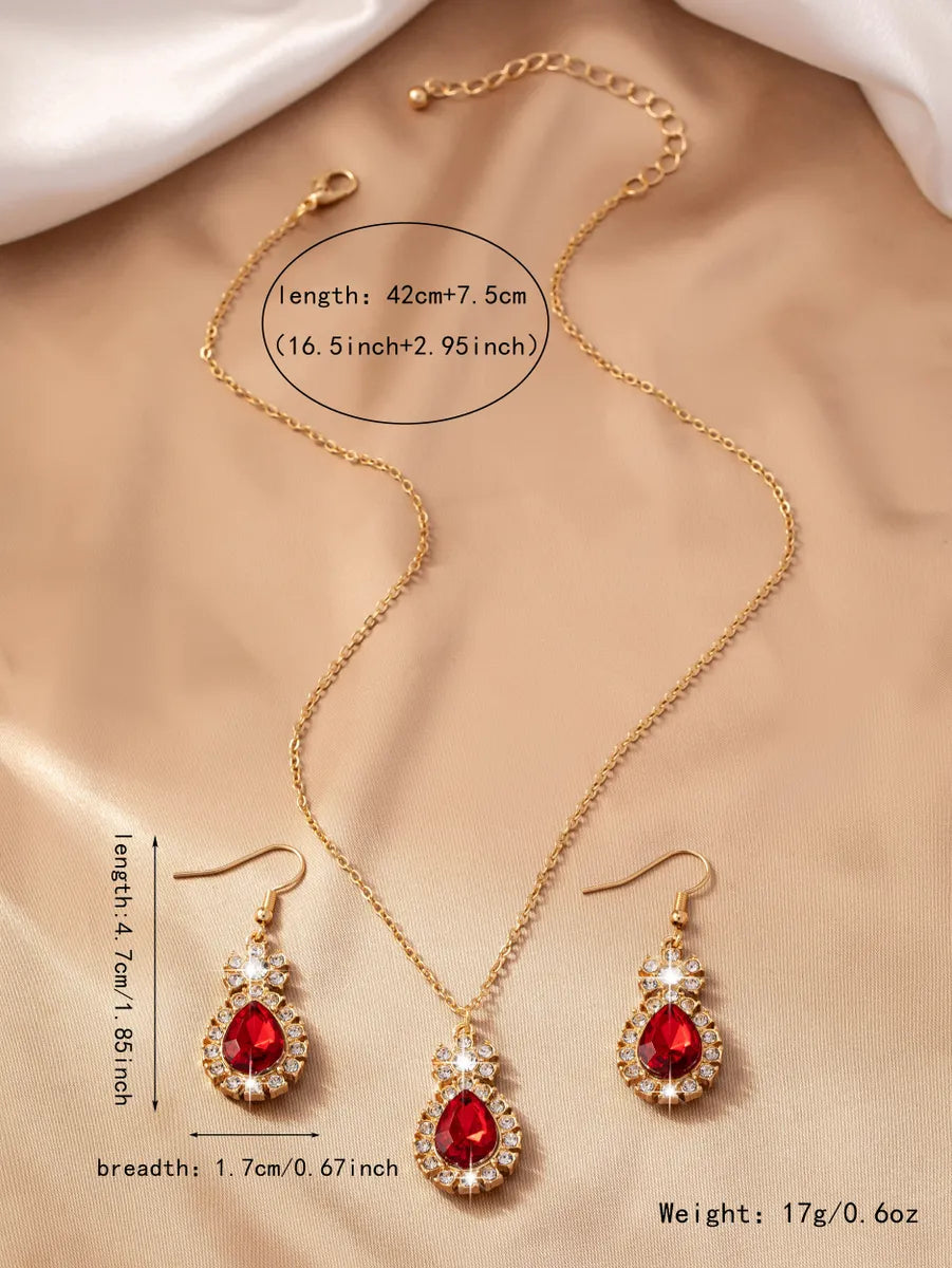 Simple Style Water Droplets Ferroalloy Plating Inlay Zircon Gold Plated Women's Jewelry Set