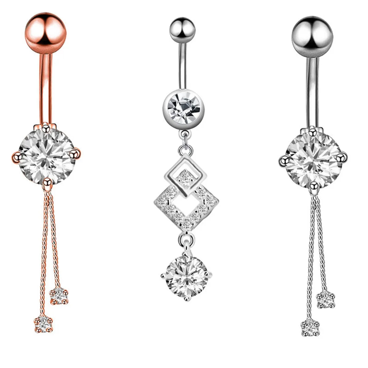 Simple Style Water Droplets Flower Butterfly Stainless Steel Inlay Zircon Women's Belly Ring