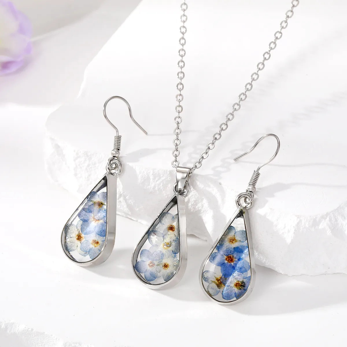 Simple Style Water Droplets Flower Resin Enamel Women'S Earrings Necklace