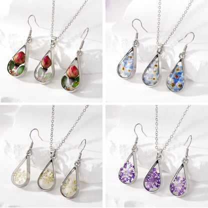 Simple Style Water Droplets Flower Resin Enamel Women'S Earrings Necklace