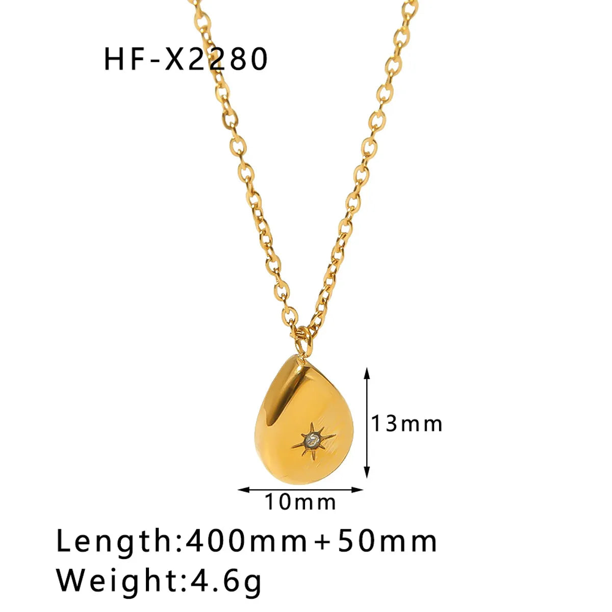 304 Stainless Steel 18K Gold Plated Simple Style Plating Water Droplets Heart Shape Rhinestones Necklace