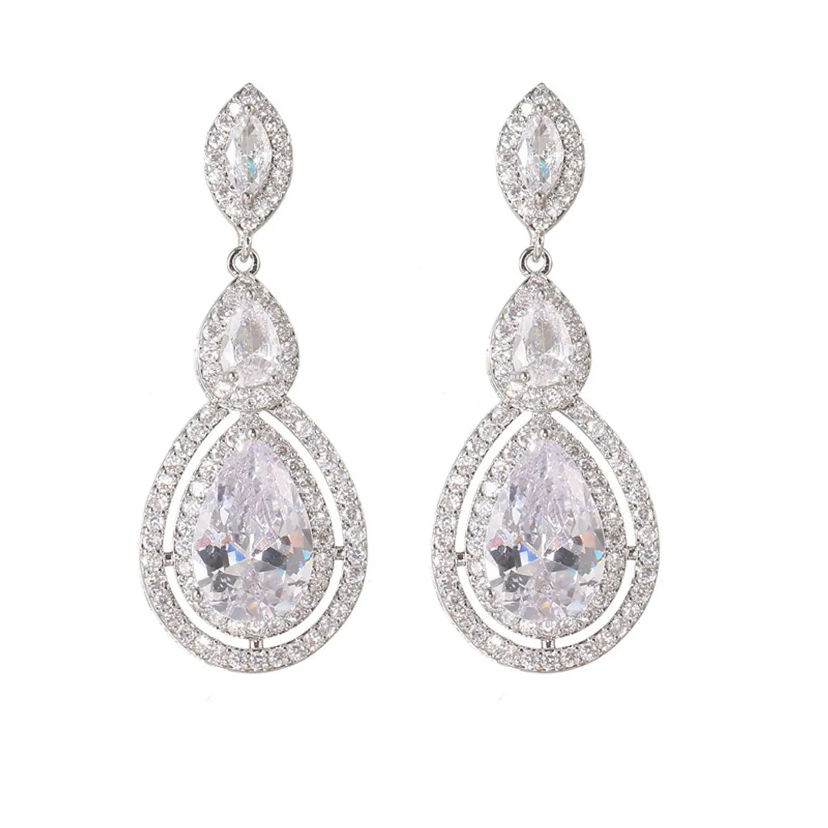 Simple Style Water Droplets Metal Inlay Zircon Women'S Drop Earrings