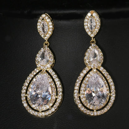 Simple Style Water Droplets Metal Inlay Zircon Women'S Drop Earrings