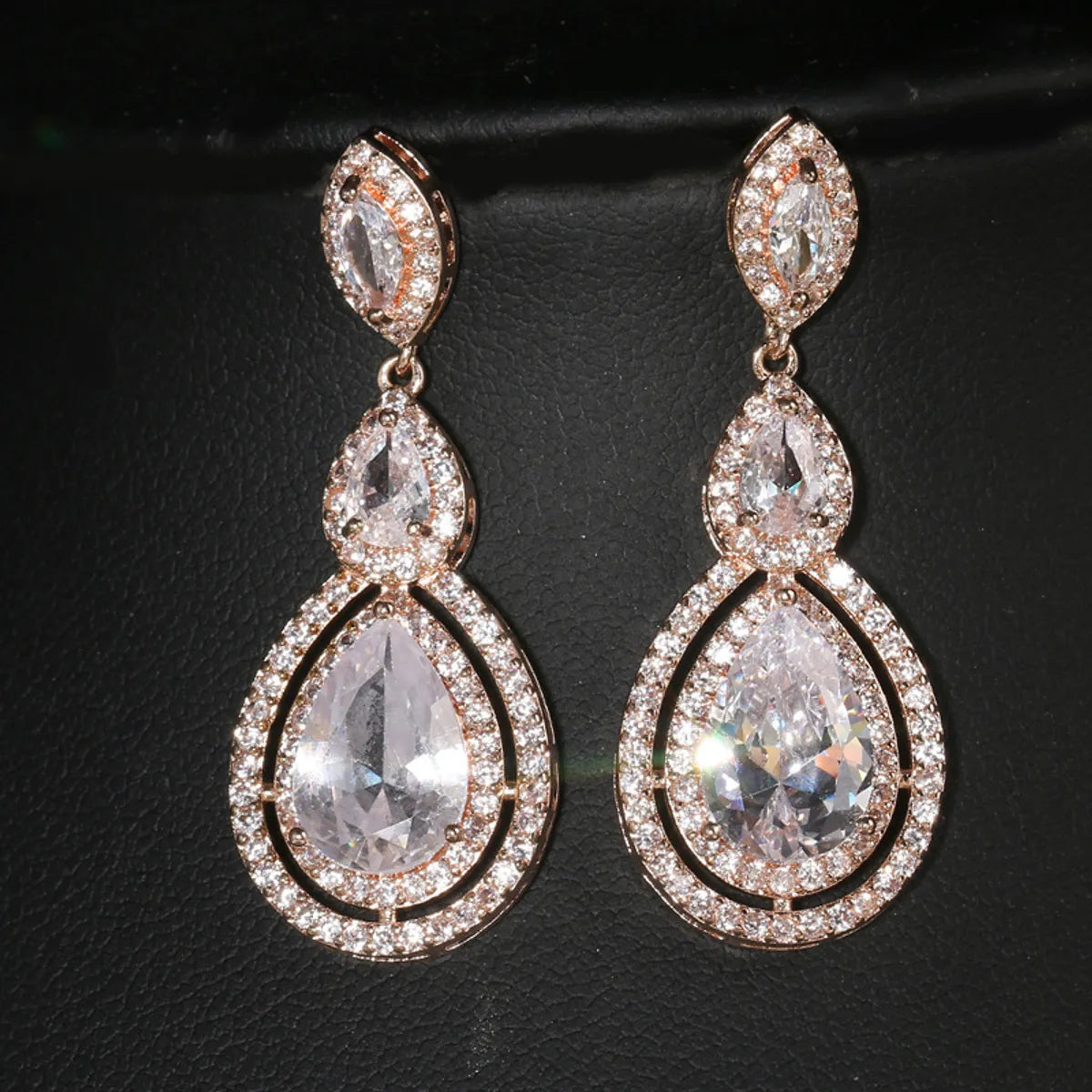 Simple Style Water Droplets Metal Inlay Zircon Women'S Drop Earrings