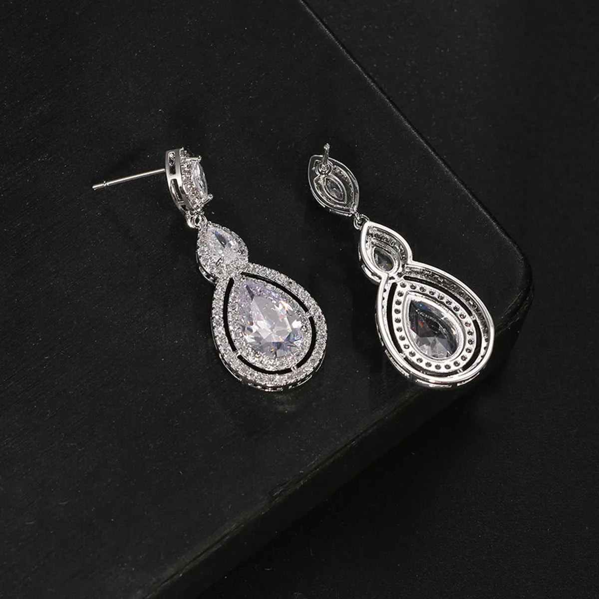 Simple Style Water Droplets Metal Inlay Zircon Women'S Drop Earrings