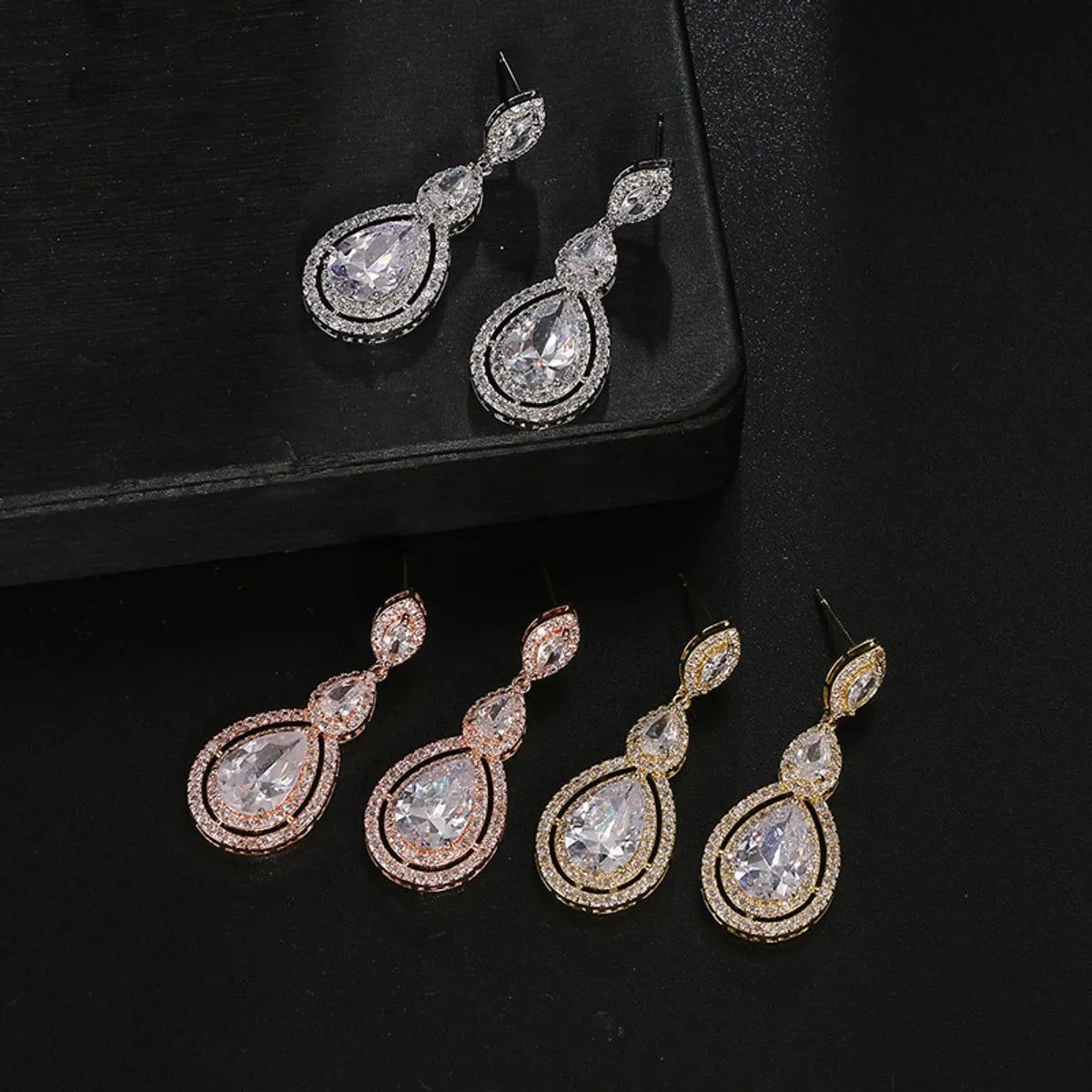 Simple Style Water Droplets Metal Inlay Zircon Women'S Drop Earrings