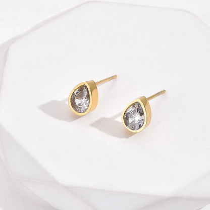 Simple Style Water Droplets Mixed Materials Ear Studs Plating Inlay Artificial Diamond Stainless Steel Earrings