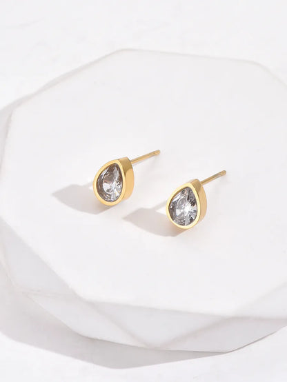 Simple Style Water Droplets Mixed Materials Ear Studs Plating Inlay Artificial Diamond Stainless Steel Earrings