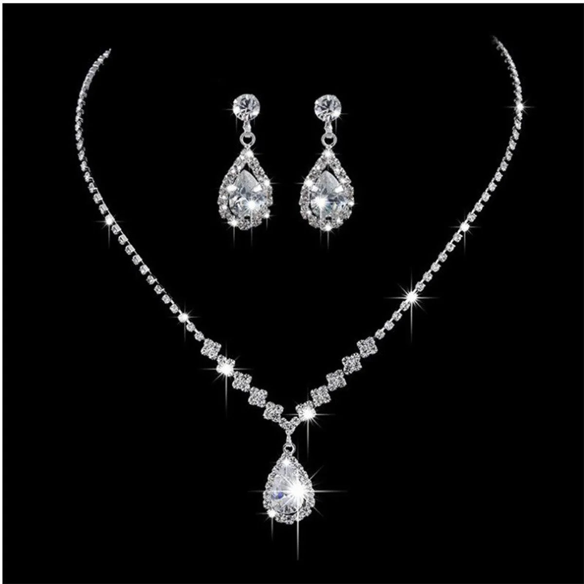 Simple Style Water Droplets Rhinestone Wholesale Jewelry Set