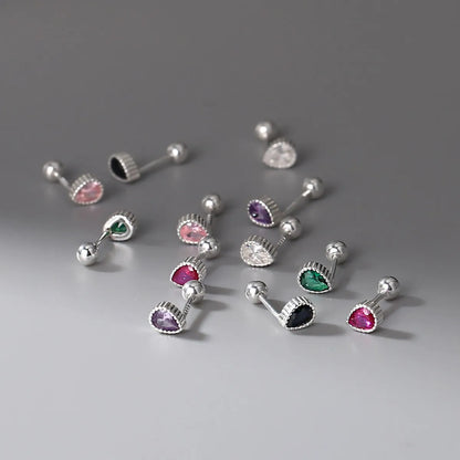 Simple Style Water Droplets Silver Plating Inlay Rhinestones Ear Studs 1 Pair